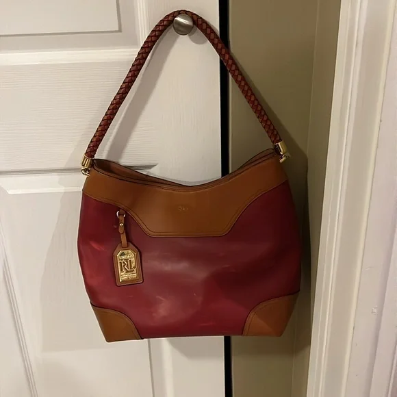 Ralph Lauren burgundy/ brown cow hide  Leather Hobo Bag, good preowned bag - Picture 15 of 17